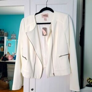 Forever 21 Long Sleeve Off White Full Zip Pocket Blazer Jacket